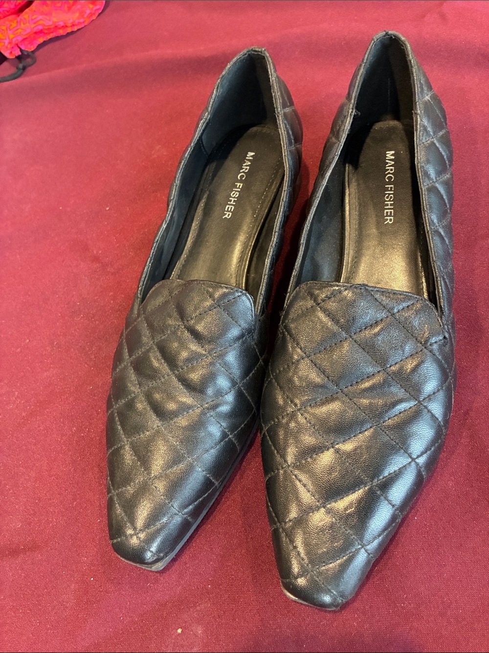 Marc Fisher Black Quilted Pointed-Toe Flats